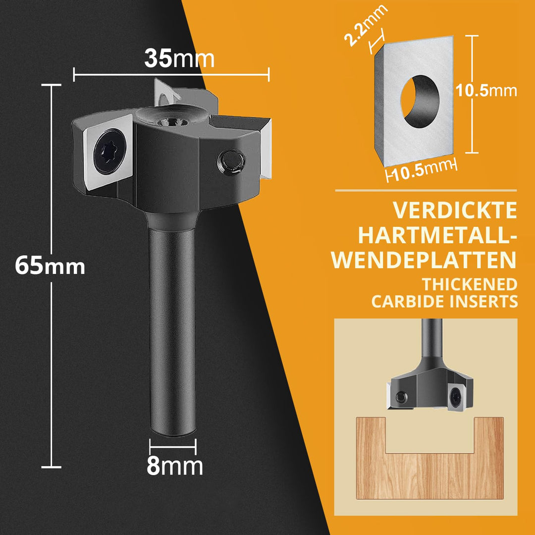 SpeTool Planfräser 8mm Schaft 35mm Durchmesser Präziser Flächenfräser mit 3 austauschbaren Hartmetal