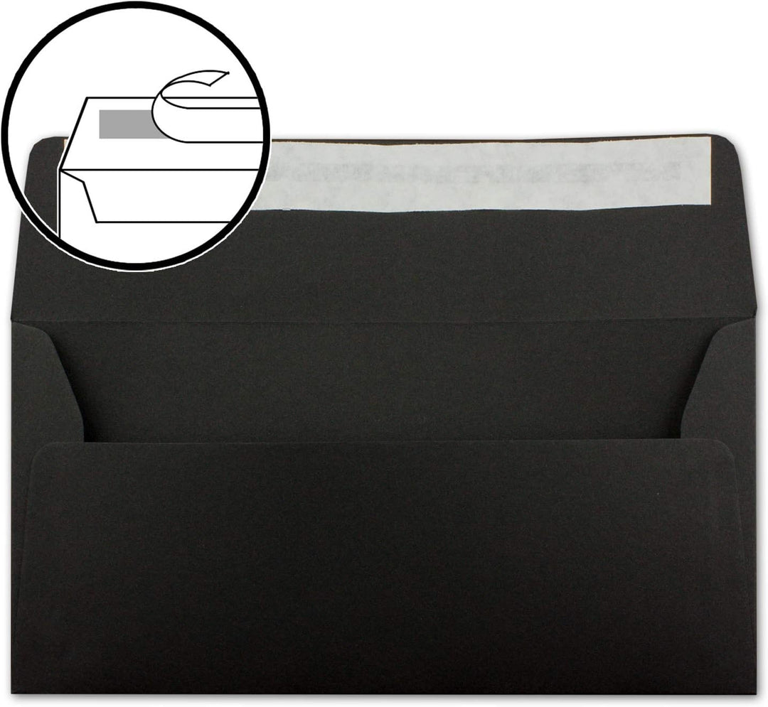 700x Kraftpapier Umschläge DIN Lang - Schwarz ÖKO - Haftklebung 11 x 22 cm - 120 g/m² breite Lasche
