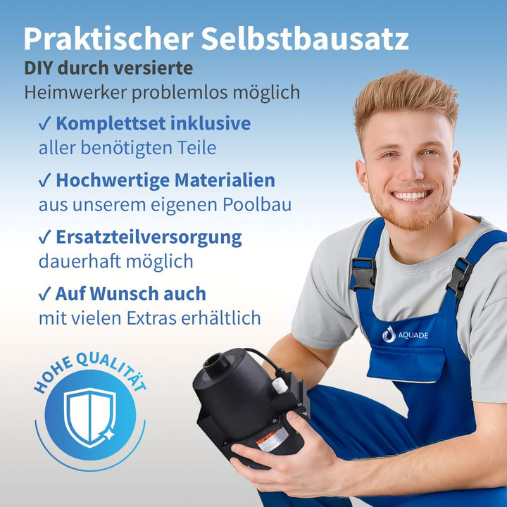 AQUADE Gebläse Set Whirlpool Bausatz Luftgebläse Airblower mit Airjets für Badewanne mit 10 Airjet,