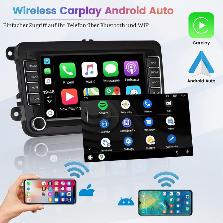Hikity 2+64GB Android 15 Autoradio für VW Golf 5 Tiguan Touran Passat Polo Skoda Caddy Seat Radio Wi