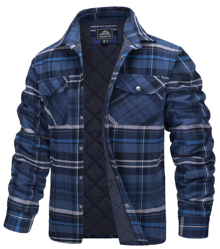 TACVASEN Herren Karierte Hemdjacke Flanellhemd Holzfällerhemd Thermohemd Jacke S Blau Grau, S Blau G