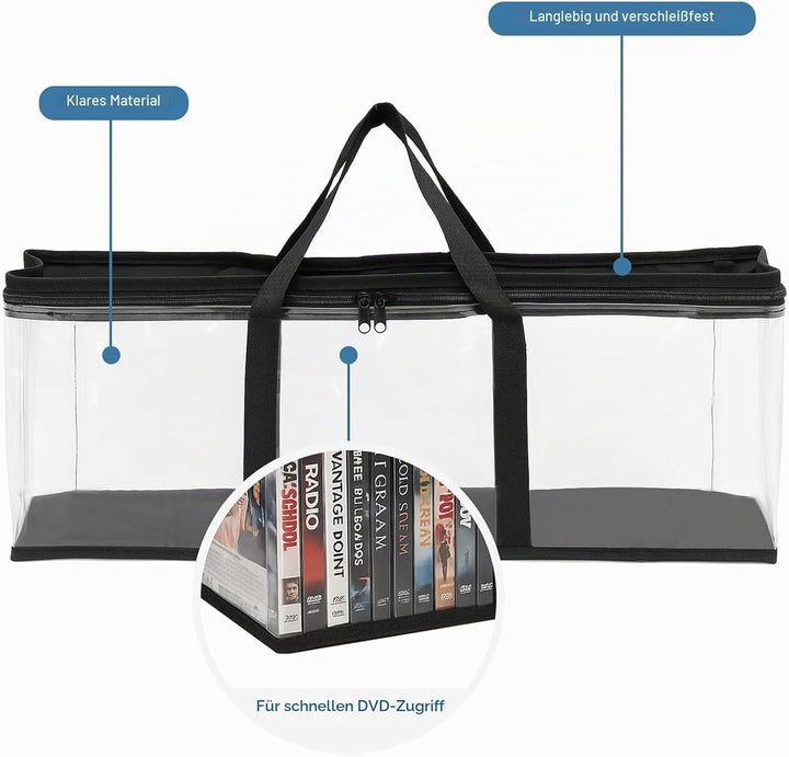 DVD Aufbewahrungstaschen 4er Set, Grosse Kapazität für 160 DVDs/CDs, Transparente PVC Media Organize