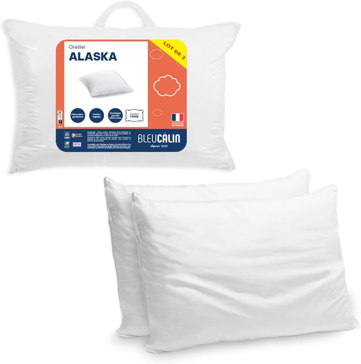 Blau Câlin 2er-Set Kissen mit festem Komfort 'Alaska', super Füllung, Hülle aus 100% Perkal-Baumwoll