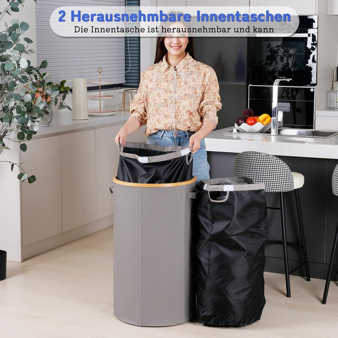 efluky Pfandflaschen Sammelbehälter mit Deckel, 100L Gross Pfandflaschen Aufbewahrung mit Zwei Trage