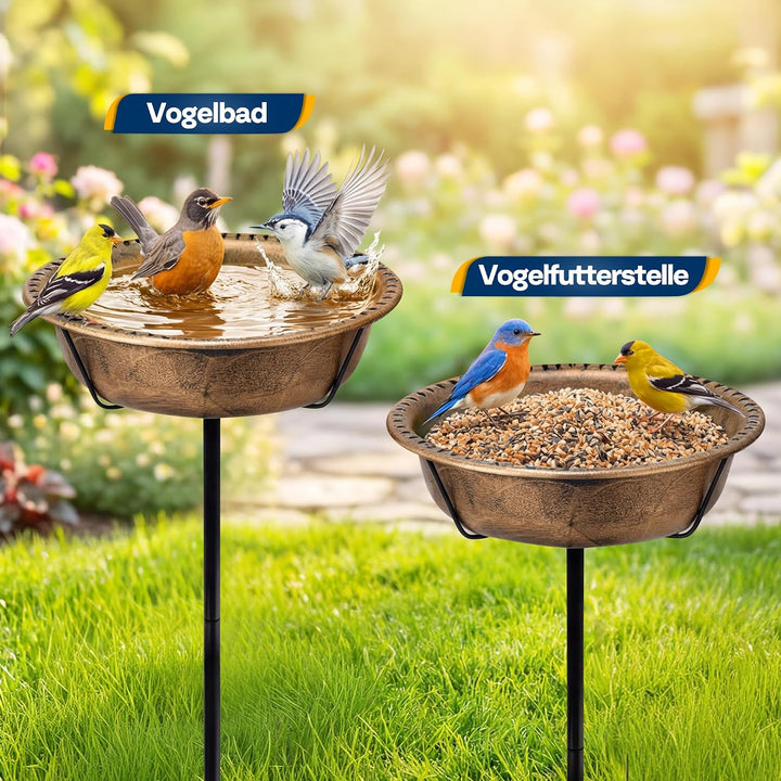 VIVOHOME Vogeltränke 71cm hoch Polyresin leicht antike Optik, Kupfer | Edles Design mit metallischer