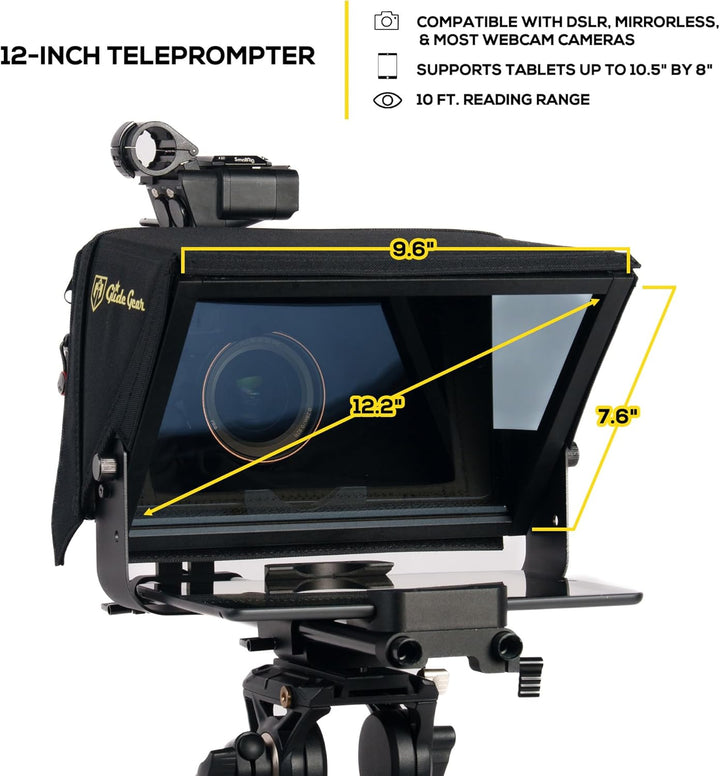 Glide Gear TMP 500 Universal-Videokamera-Stativ, Teleprompter, 15 mm Schienen, mit Tragetasche 15",