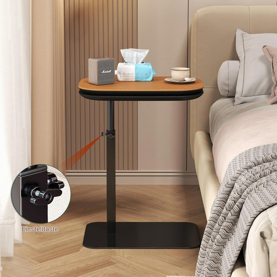 Höhenverstellbar Beistelltisch C Form, 360° Drehbarer C Form Beistelltisch für Couch, Rotierend Klei