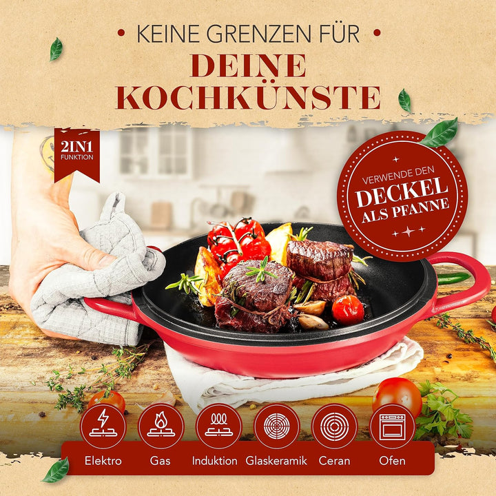 KRUSTENZAUBER 24cm Aluguss Bräter mit Deckel backofengeeignet [inkl. Glasdeckel] - 4L Aluminium Schm
