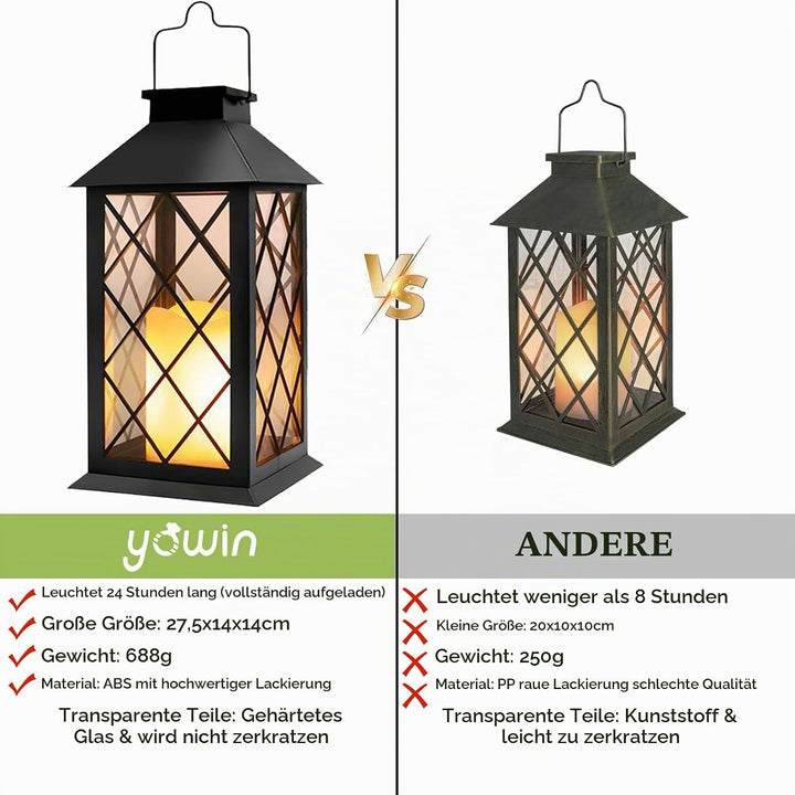 Yowin Solarlaterne für Aussen 2 Stück 35cm Grosse Solarlampen Garten mit Flammeneffekte Kerze, Gewal