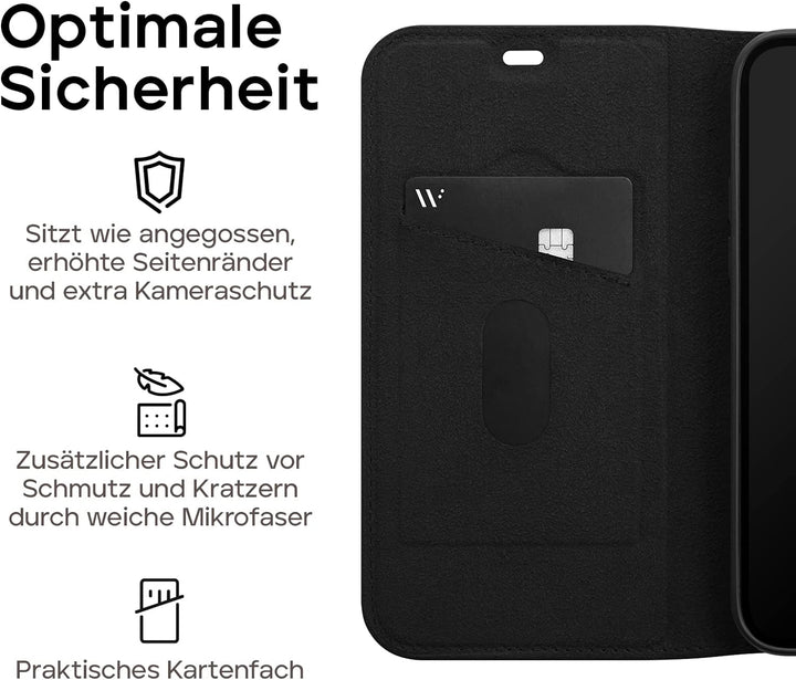 WIIUKA Hülle für iPhone 14 Pro Max, Leder aus Deutschland, mit Kartenfach, extra Dünn, Handyhülle mi