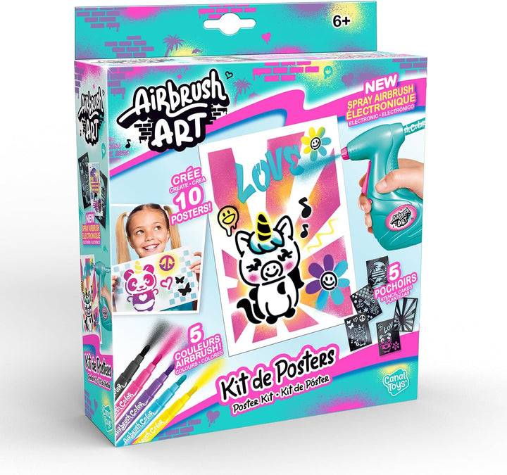Canal Toys - Airbrush Art - Poster-Set mit elektrischem Airbrush-Sprüher, 5 Stiften, 5 Schablonen un