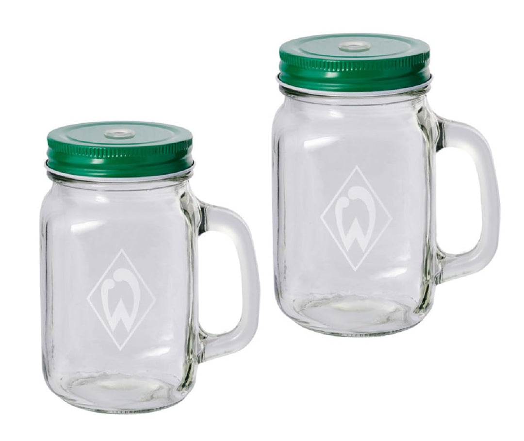 SV Werder Bremen Henkelglas 2er Set Outdoor Trinkglas Glas mit Deckel SVW - plus Lesezeichen I love