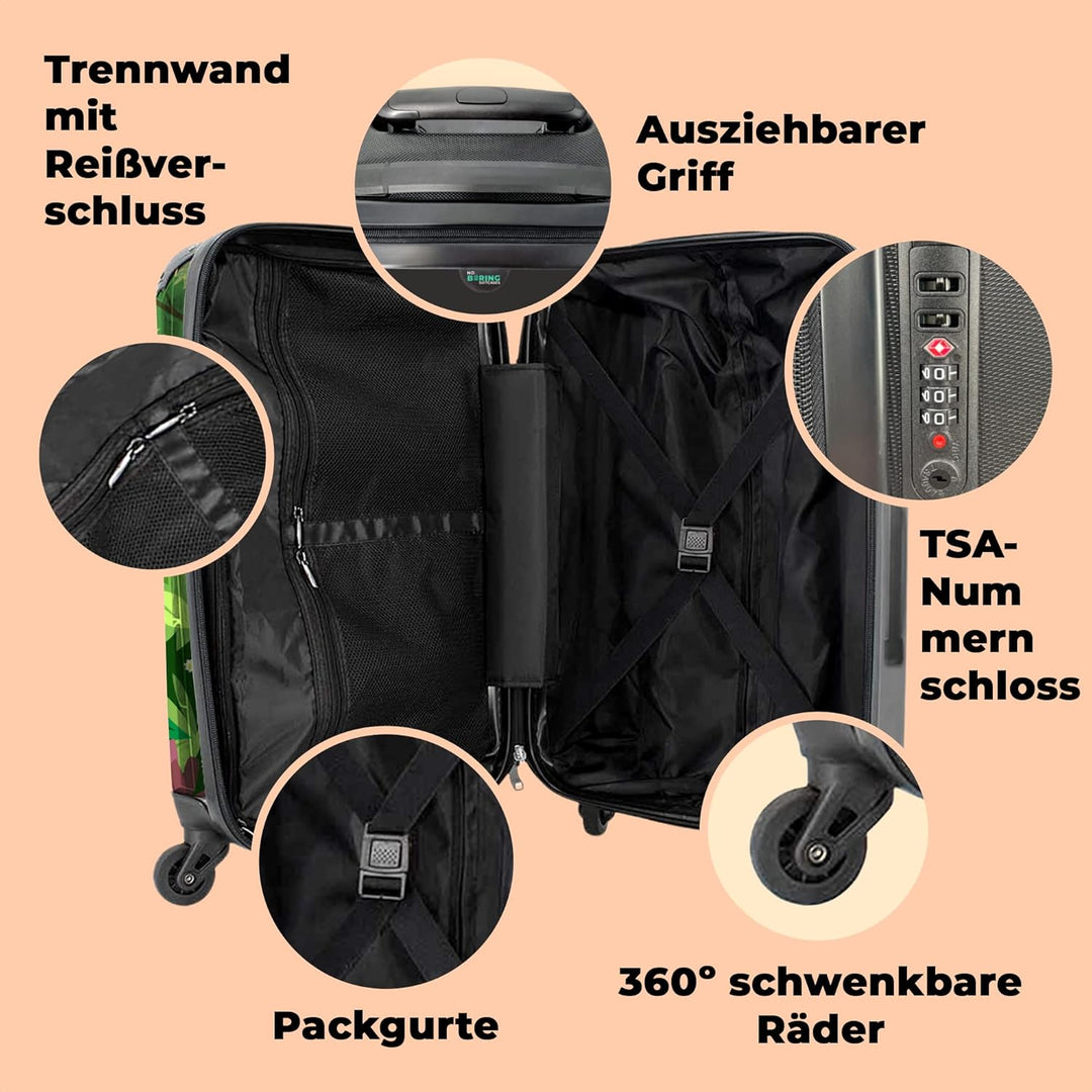 NoBoringSuitcases.com® Koffer gross Trolley Rollkoffer Reisekoffer mit 4 Rollen Fotokoffer - AFFE -