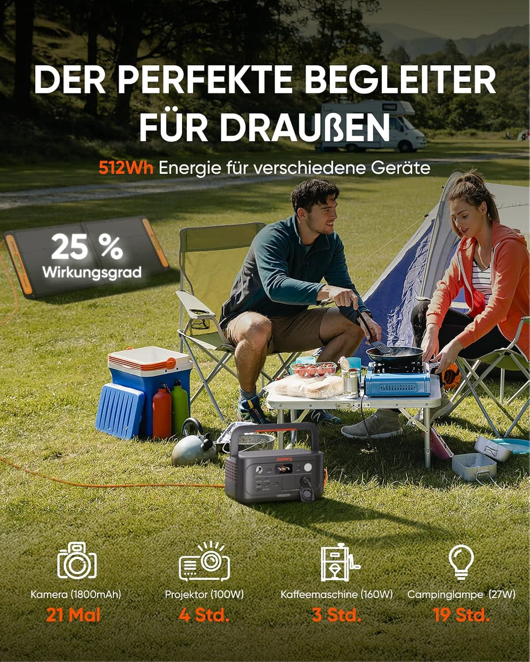 Jackery Explorer 500 V2 Tragbare Powerstation, 512Wh Solargenerator 230V/500W (Spitze 1000W) mit Sch