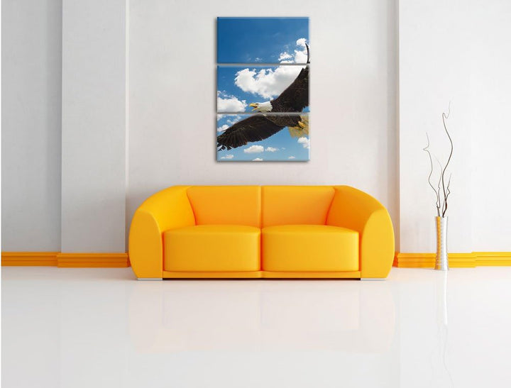 Pixxprint Adler fliegt über Schneebedeckte Berge 3-Teiler Leinwandbild 120x80 Bild auf Leinwand