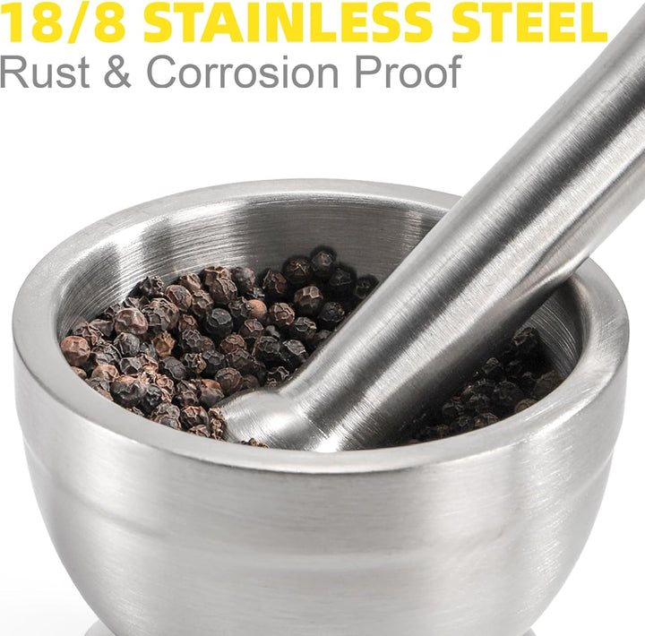 Bekith Mörser und Stössel Sets 18/8 Gebürsteter Edelstahl Gewürzmühle Pille Crusher Molcajete Kräute