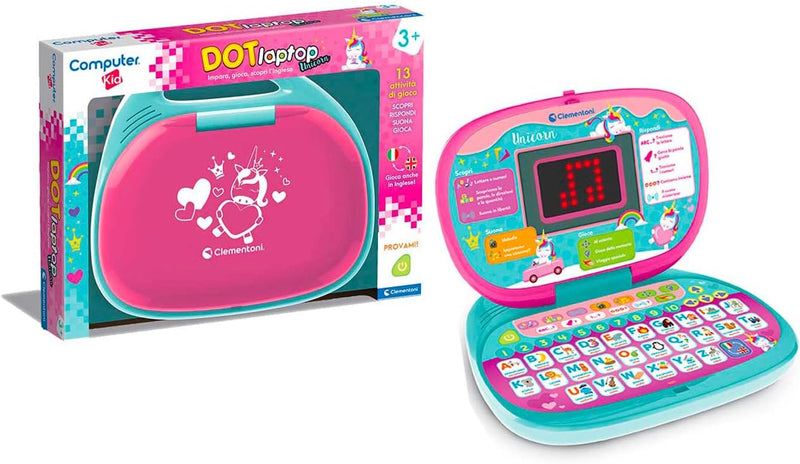 Clementoni - 16455 - Computer Kid DOT Unicorn - Elektronisches Lernspiel, Kindercomputer, Laptop Kin