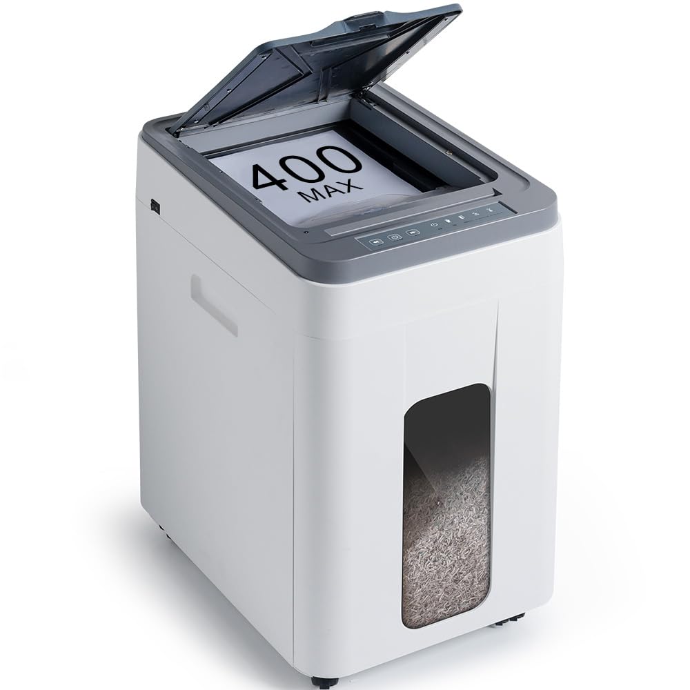 Aktenvernichter Automatischer Einzug Professionell: P5 Mikroschnitt 400 Blatt Profi Schredder für Pa