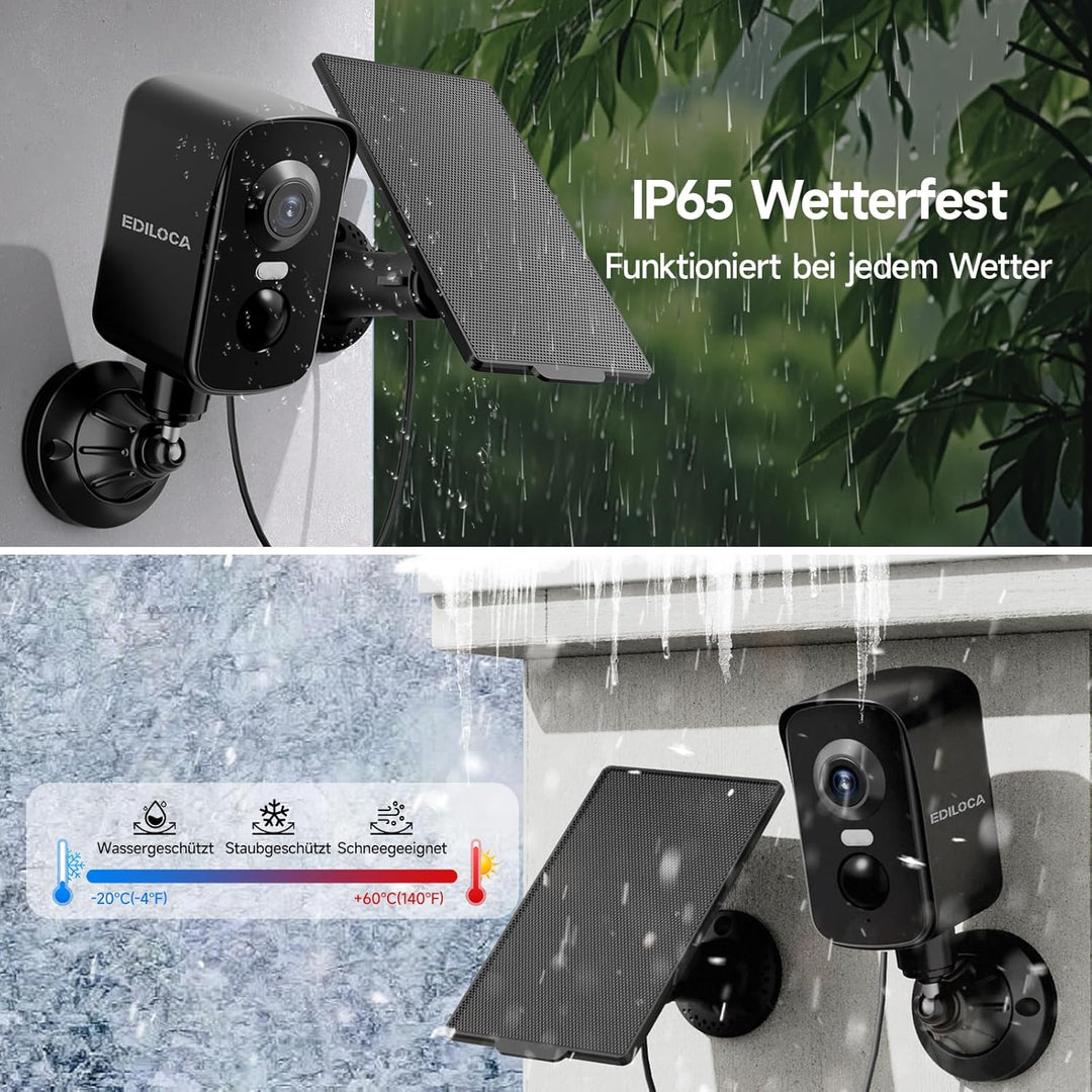 Kabellose Überwachungskamera aussen Solarbetrieben, kamera überwachung mit 64GB MicroSD-Karte Bewegu