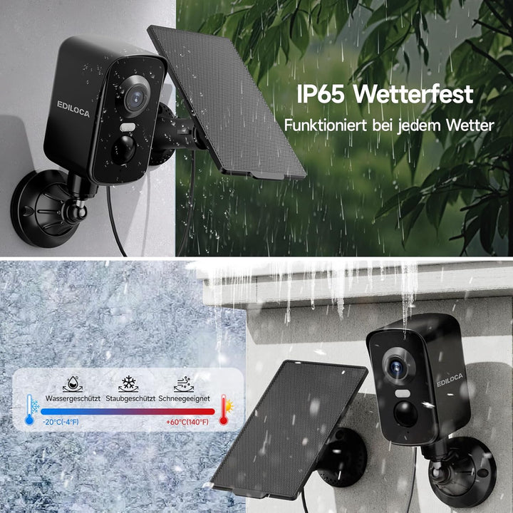 Kabellose Überwachungskamera aussen Solarbetrieben, kamera überwachung mit 64GB MicroSD-Karte Bewegu