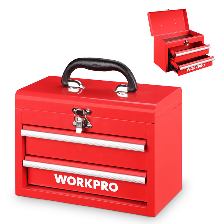 WORKPRO Metall Schubladenbox mit 2 Schubladen & Oberer Stauraum Rot, 27,5x15x20,8cm Tisch Organizer