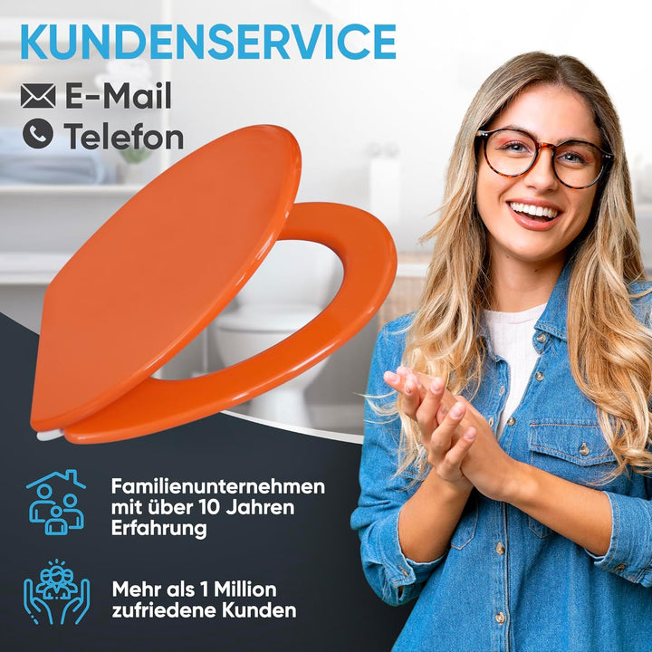 WC Sitz mit Absenkautomatik, hochwertige Oberfläche, einfache Montage, stabile Scharniere, Orange