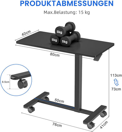 Dripex Beistelltisch mit Rollen Laptoptisch Höhenverstellbar Schreibtisch aus Holz, Sofatisch Nachtt