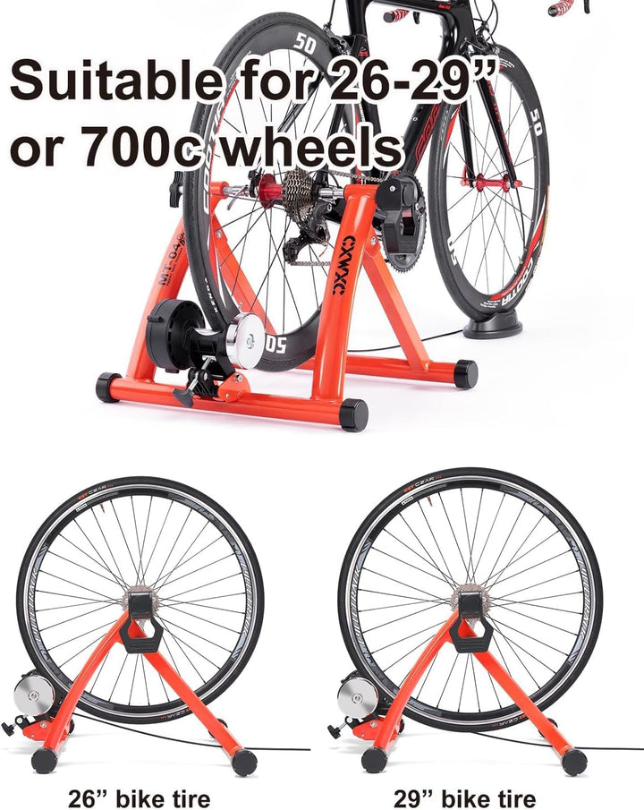 CXWXC Fahrrad Rollentrainer, Klappbar Stahl Bike Trainer mit Schnellspanner Vorderradunterlage Radtr