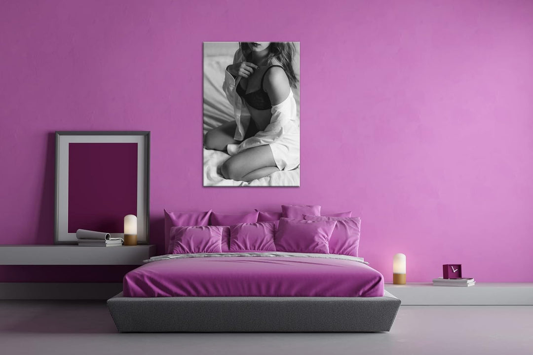 deyoli sexy Frau im Hemd Format:90x60 cm als Leinwandbild, Motiv fertig gerahmt auf Echtholzrahmen,