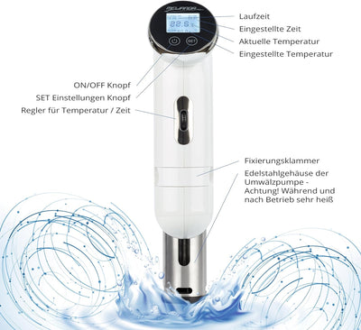 MELIANDA MA-18100 Sous Vide Stick Niedrigtemperatur Vakuumgarer Digital-Timer weiss, Weiss