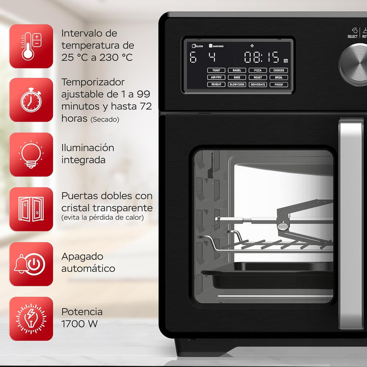 TurboTronic Mini Backofen - 4in1 Heissluftofen und Heissluftfritteuse XXL Version 32L inkl. Drehspie