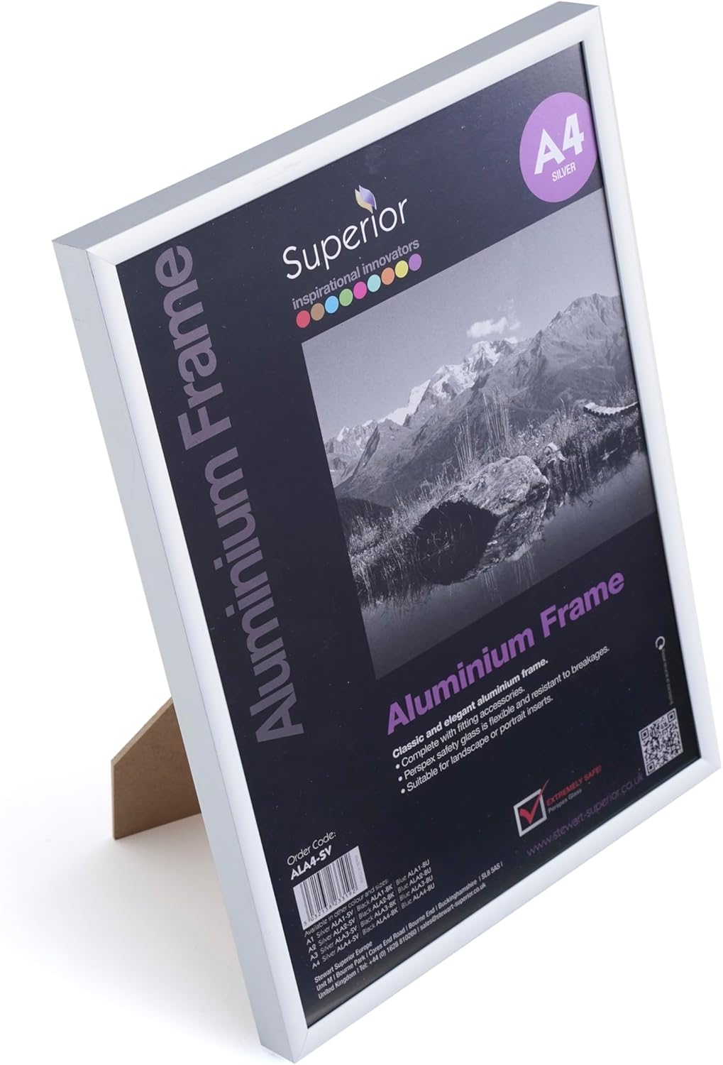 Stewart Superior Bilderrahmen, A4, gebürstetes Aluminium, mit Plexiglas-Sicherheitsglas, silberfarbe