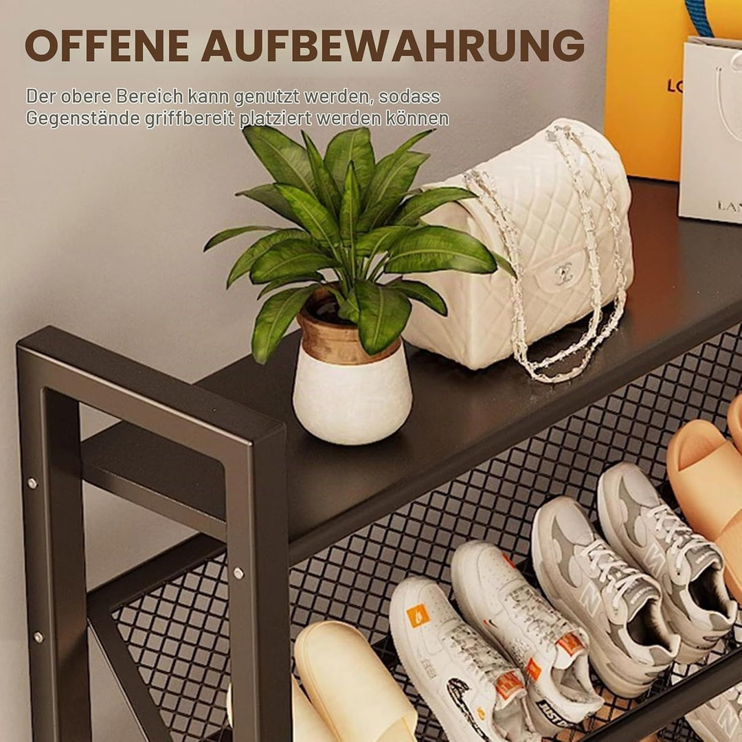 Kompaktes Schuhregal, Schrägtes 3 Ebenen, Schuhschrank Schmal, Schuhständer aus Metall, Schuhaufbewa