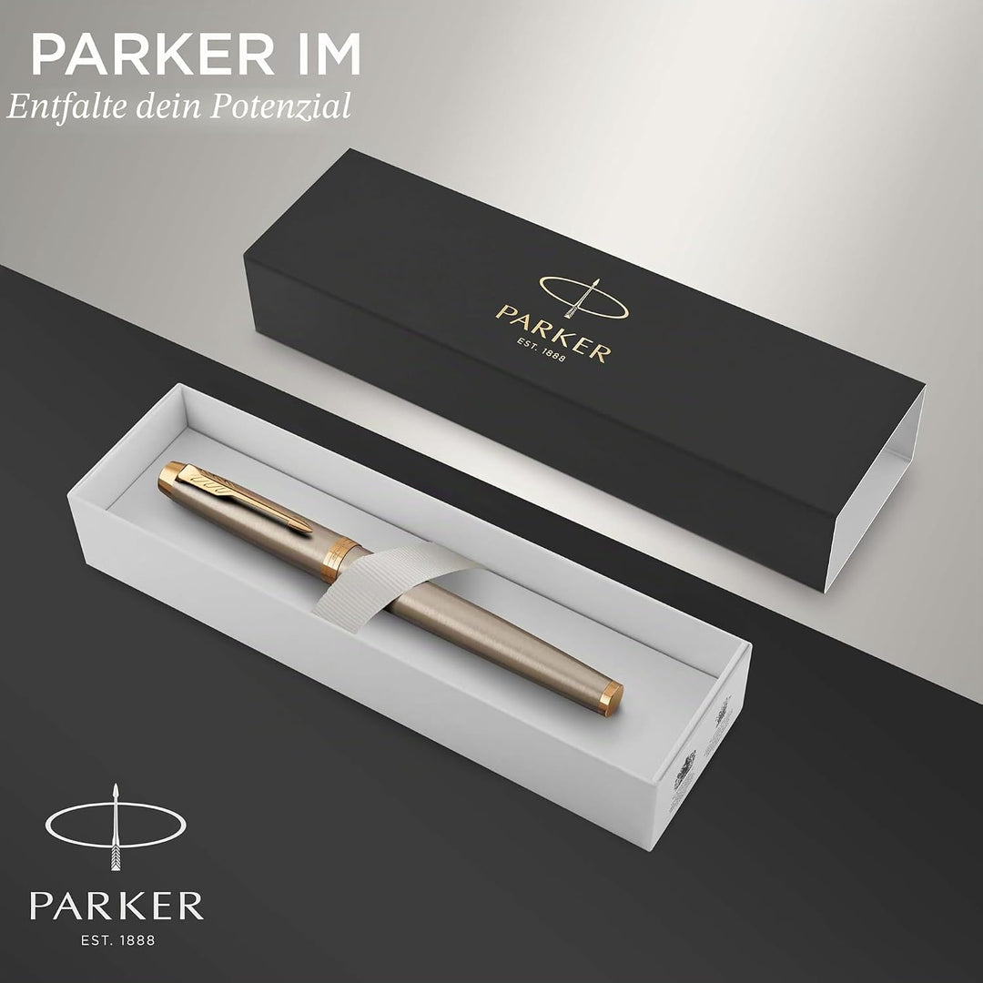 Parker IM Füller | Brushed Metal | Füllfederhalter mit mittlerer Feder | blaue Tinte | Geschenkbox
