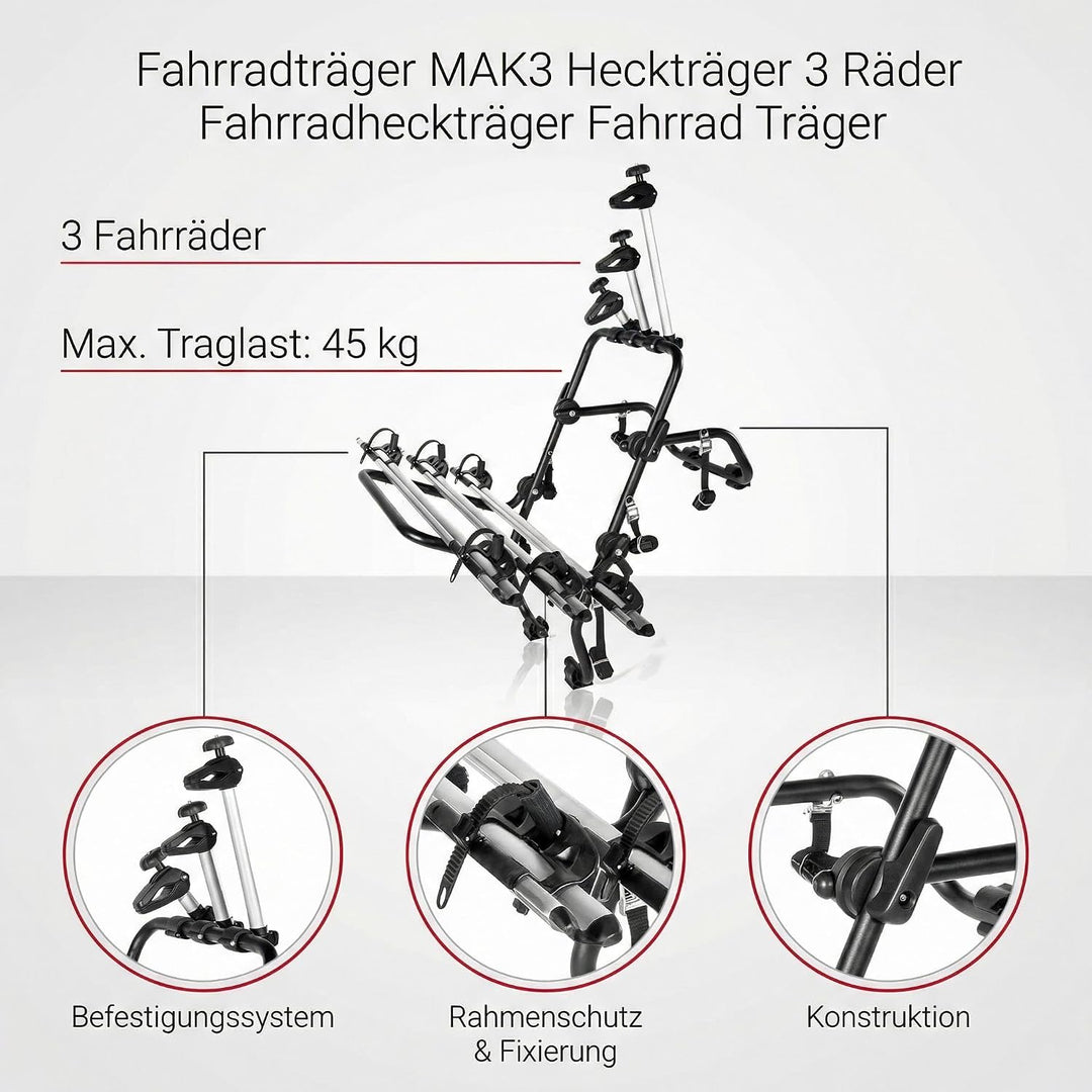 Fahrrad Heckträger - Fahrradträger Heckklappe - VDP Steelbike 3 - universal Auto Fahrradträger - Hec