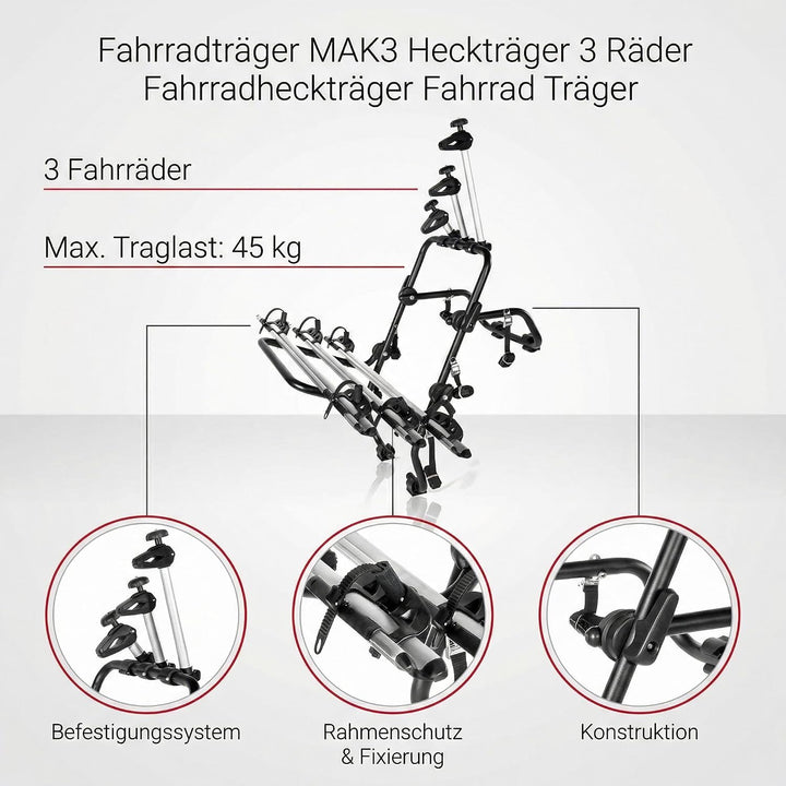 Fahrrad Heckträger - Fahrradträger Heckklappe - VDP Steelbike 3 - universal Auto Fahrradträger - Hec