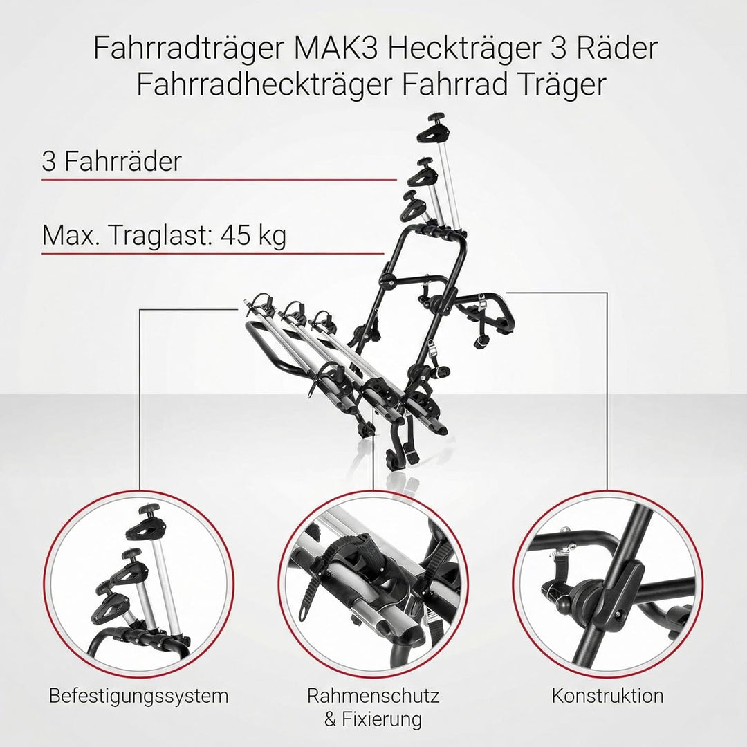 MENABO Hecktràger Fahrradtràger Steelbike mit Schienen 3 Räder