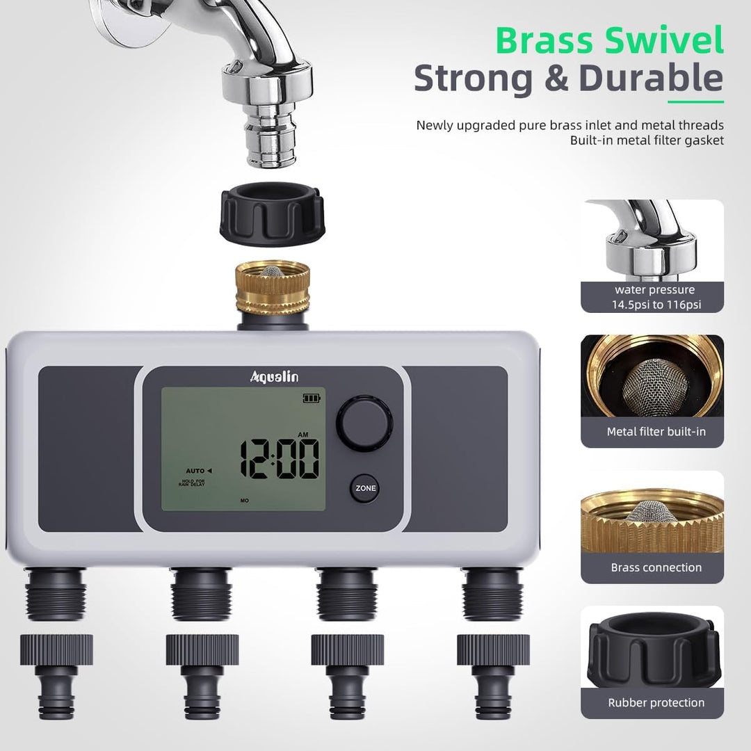 4-Auslass-Wasser-Timer, automatischer Bewässerungsschlauch-Sprinkler-Timer, 4-Zonen-programmierbare