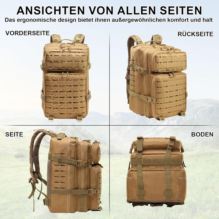 SHANNA Trekkingrucksack, Wanderrucksäcke Militärrucksack 45L Armee Rucksack MOLLE Assault Pack Takti