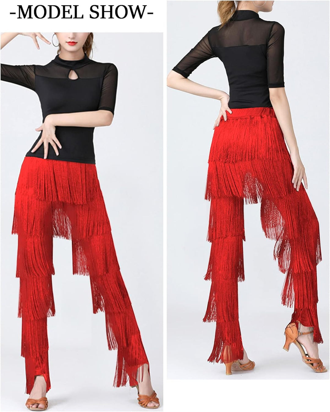 SEAUR Damen Fransenhose Latein Tanzhose Quaste Fransen Hose Tanz Ballsaal Tango Salsa Rumba Cha Cha