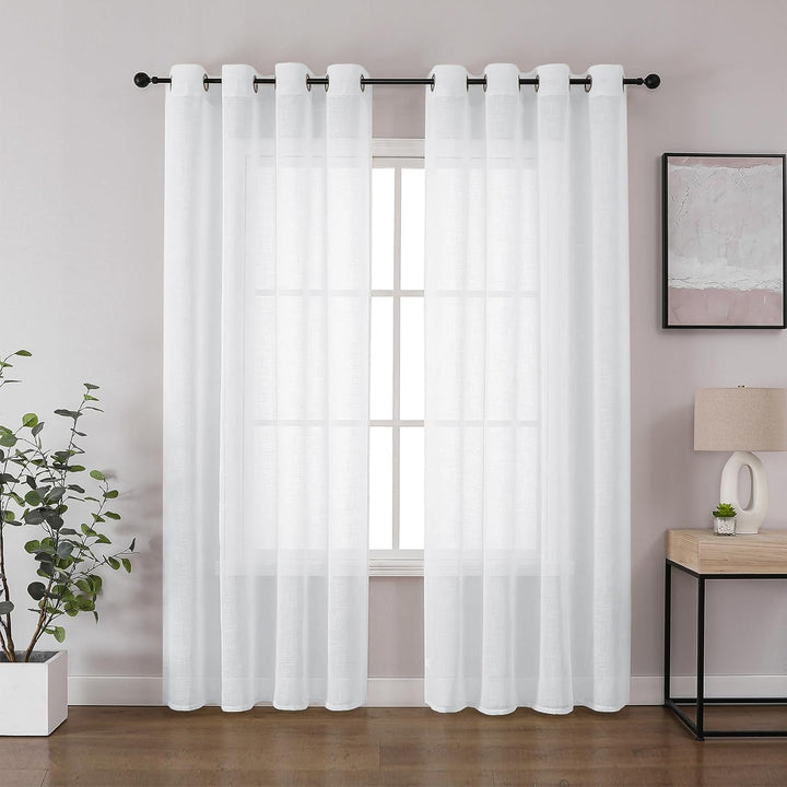 CUCRAF Voile Gardinen Leinenoptik Weiss mit Ösen Vorhänge Halbtransparent für Schlafzimmer Wohnzimme