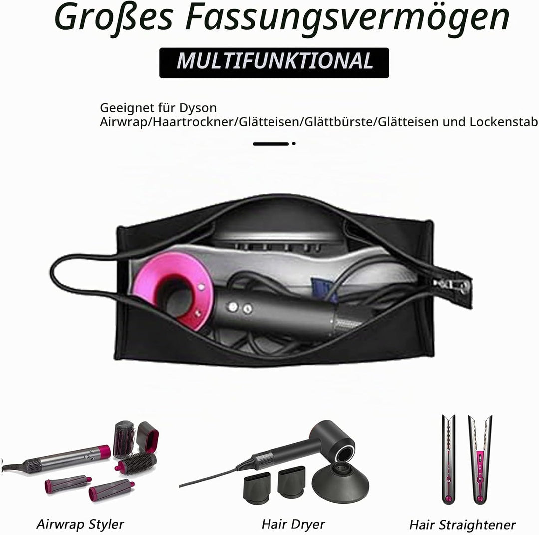 Reisetasche für Dyson Airwrap Long/Supersonic Haartrockner & Zubehör (PU-Leder Wasserdichter-Schwarz