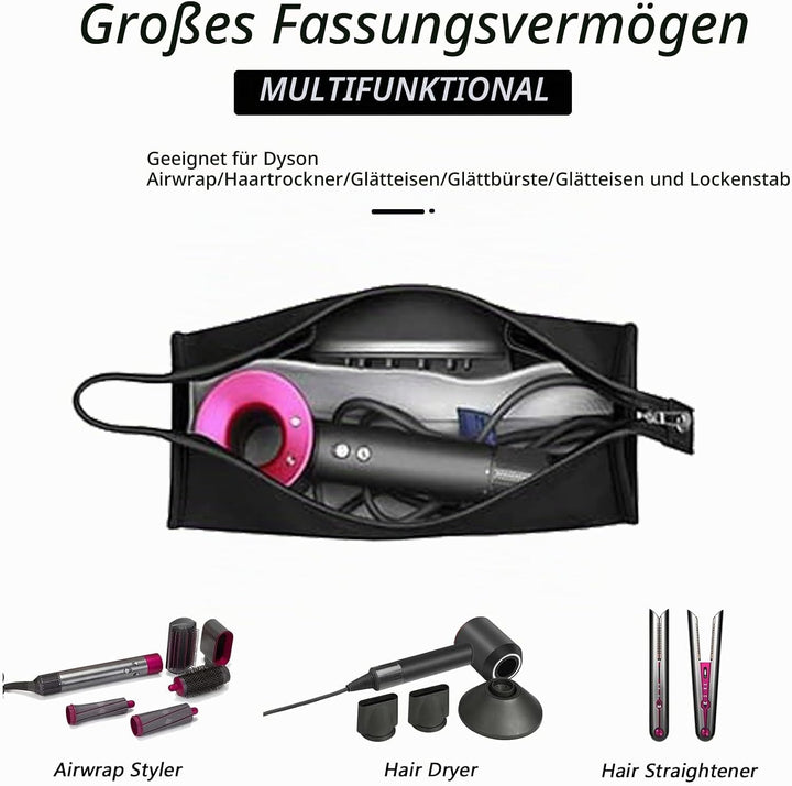 Reisetasche für Dyson Airwrap Long/Supersonic Haartrockner & Zubehör (PU-Leder Wasserdichter-Schwarz