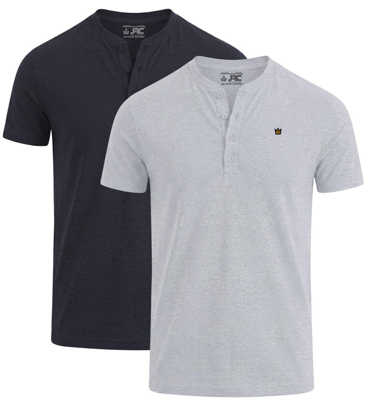 2er-Pack Herren-Henley-T-Shirts mit halben Ärmeln, leichte Henley-Oberteile Heidegrau, Holzkohle L,