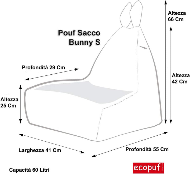 Ecopuf Bunny S | Kinder Sitzsack Hase Design - Original Sitzsack Hase mit Kunstfellbezug und vollstä