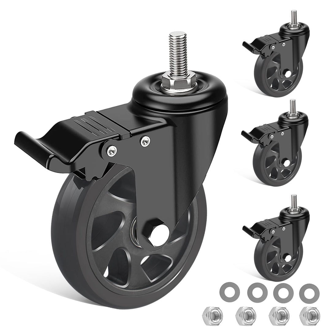 IQWTU Lenkrollen 125MM mit Bremse, 4 Stück Möbelrollen mit M10 x 1,5 x 30mm Schraube, Schwerlastroll