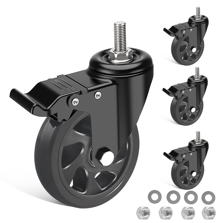 IQWTU Lenkrollen 125MM mit Bremse, 4 Stück Möbelrollen mit M10 x 1,5 x 30mm Schraube, Schwerlastroll