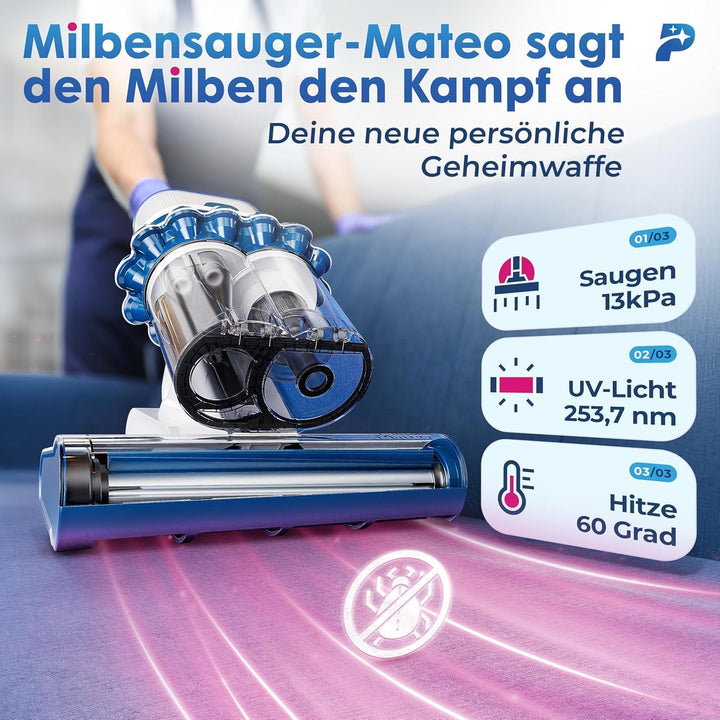 Milbensauger Mateo (Standard) - Matratzenreiniger mit UV-Licht – Entfernt 99,9% Aller Milben - Milbe