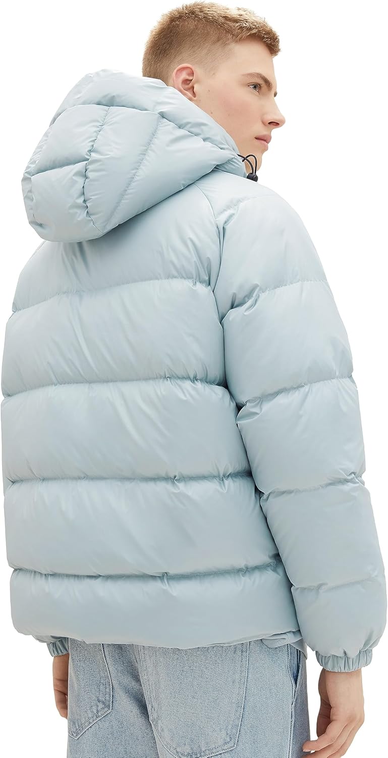 Tom Tailor Denim Herren Relaxed Fit Recycled Down Puffer-Jacke mit Kapuze L 30463-dusty Mint Blue, L