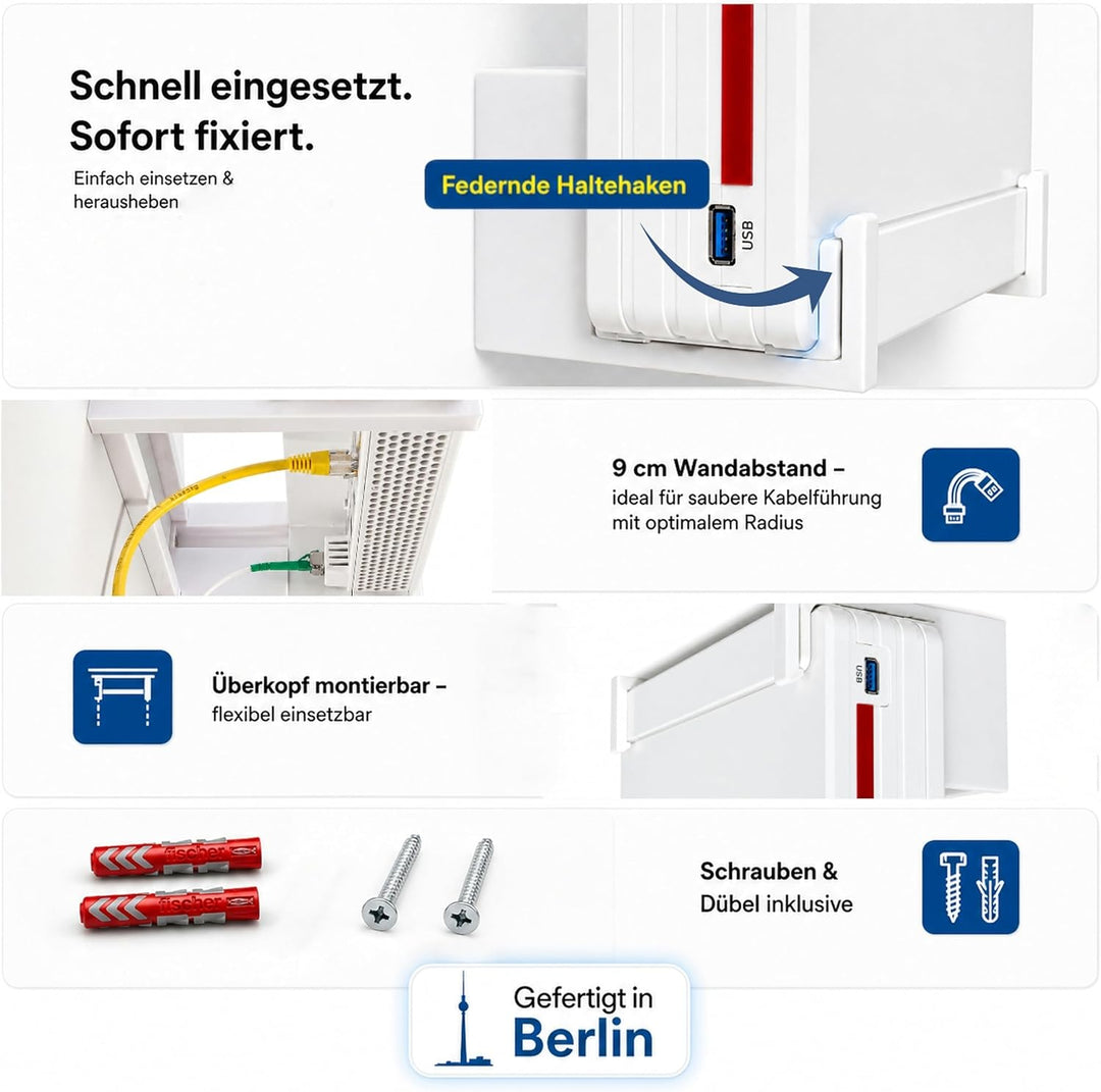 OSAZEE Wandhalterung für AVM FritzBox 5690 Pro – 9 cm Wandabstand für optimale Kabelführung – Überko